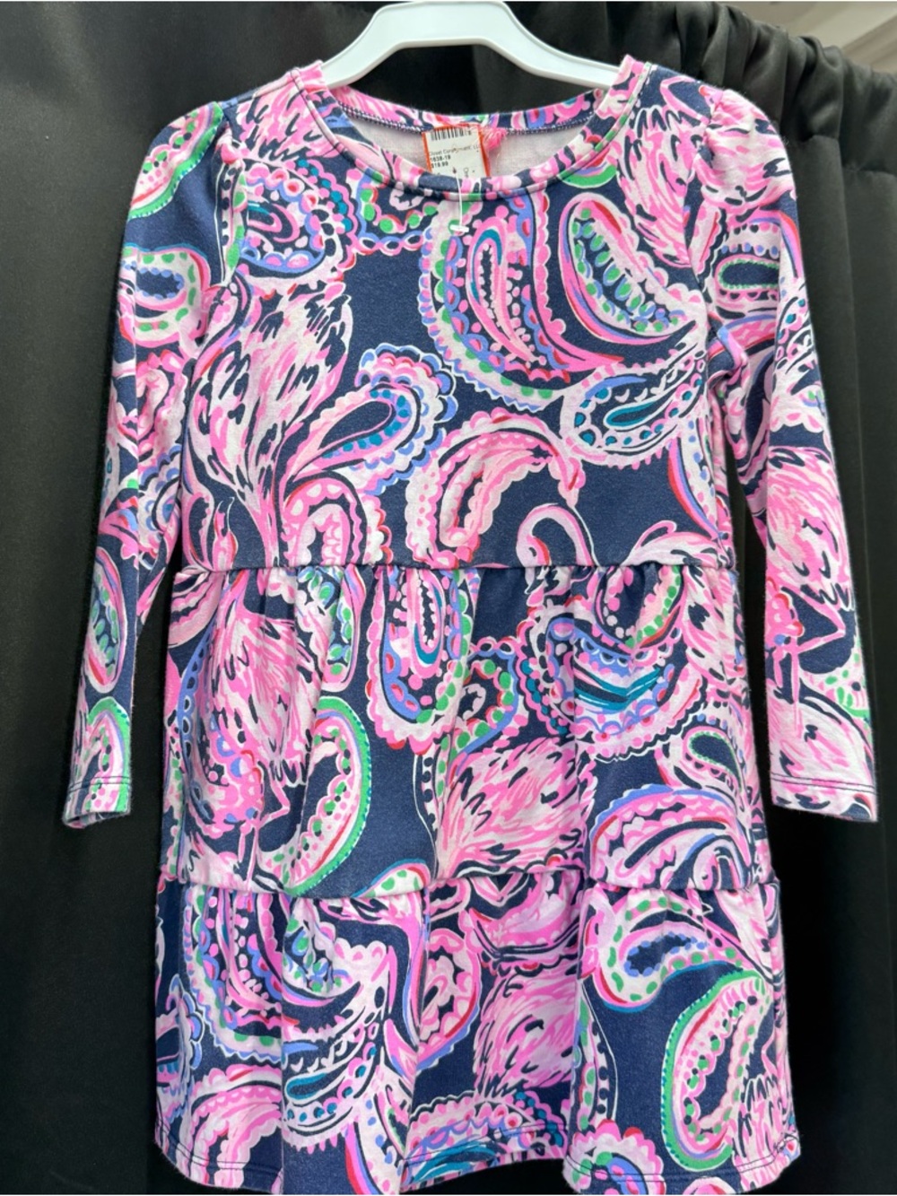 Lilly Pulitzer Navy Blue and Pink Paisley Long-Sleeve Dress
